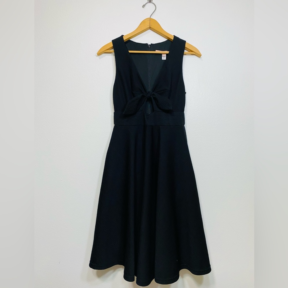 Anthropologie Hutch Black Ribbed Tie Front April Midi Dress Size XS